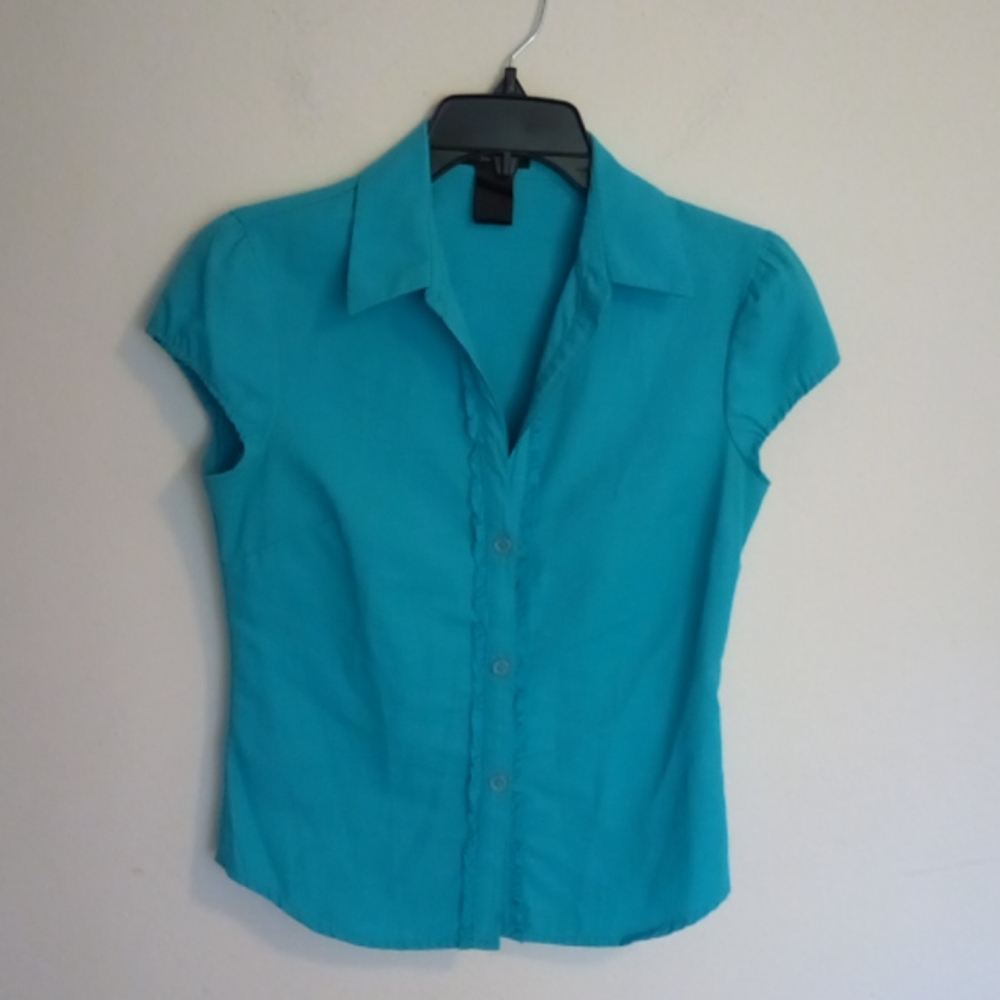 BCBG MAX AZARIA SHORT SLEEVE TURQUOISE SHIRT